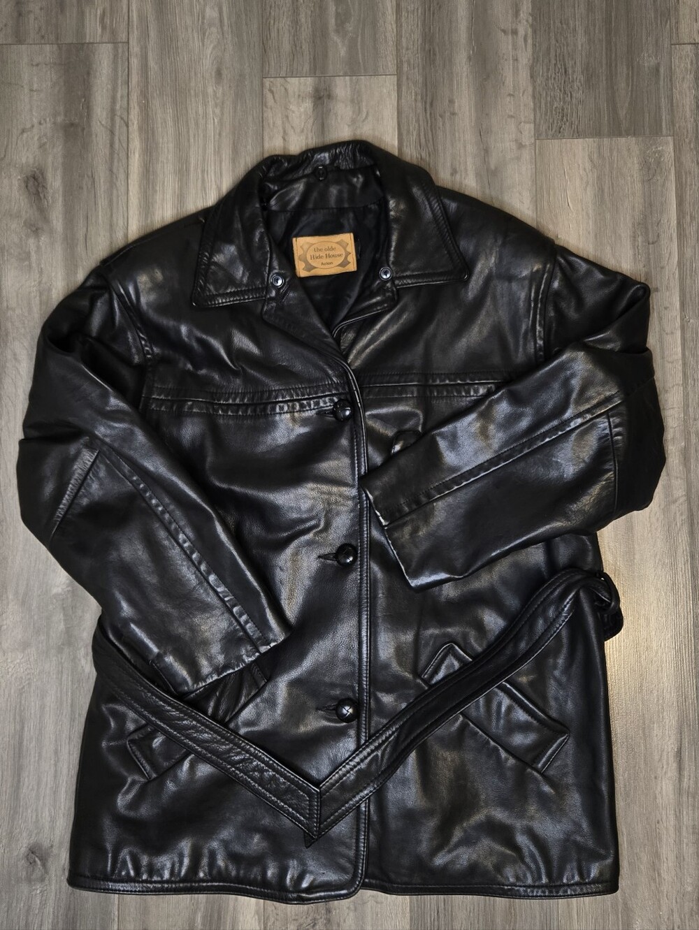 Men's Black Leather Coat with Belt